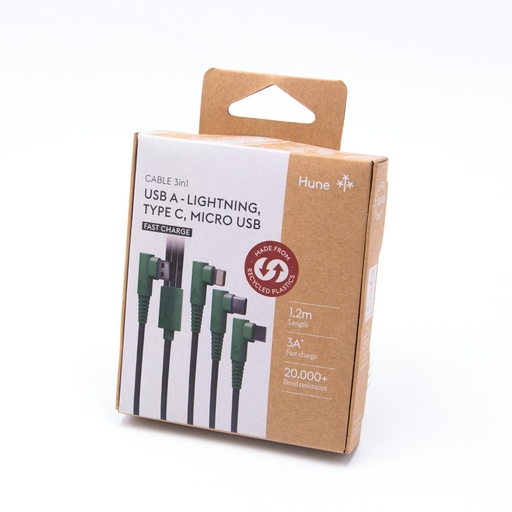 [7798397480491] Cavo Hune USB 3in1 in tessuto 1.2 metri