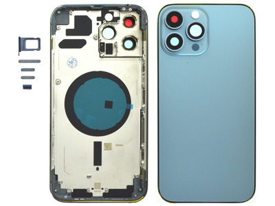 [IP13PMBCC] Apple iPhone 13 Pro Max Frame + Tasti Laterali + Sportellino Sim + Back Cover Magnetica + Vetrino NO LOGO Blue (ECOSTORE)